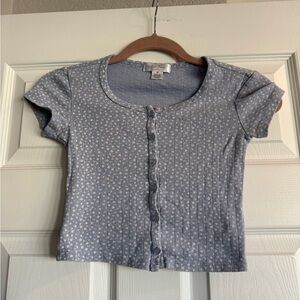 Blue Floral Button-Up Crop Top